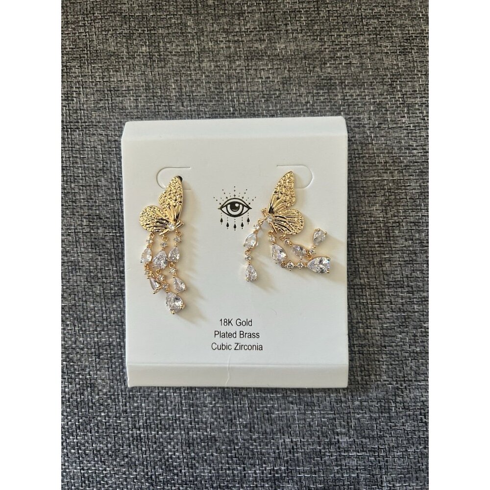 Butterfly Dangle Earrings EYE CANDY Los Angeles CZ Gemstone Crystal New